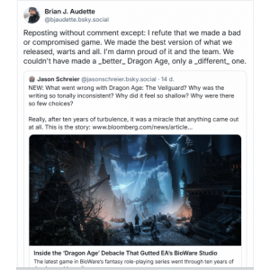 <b>前主管暴言:BioWare已不可能做出更好的《龙腾世纪</b>
